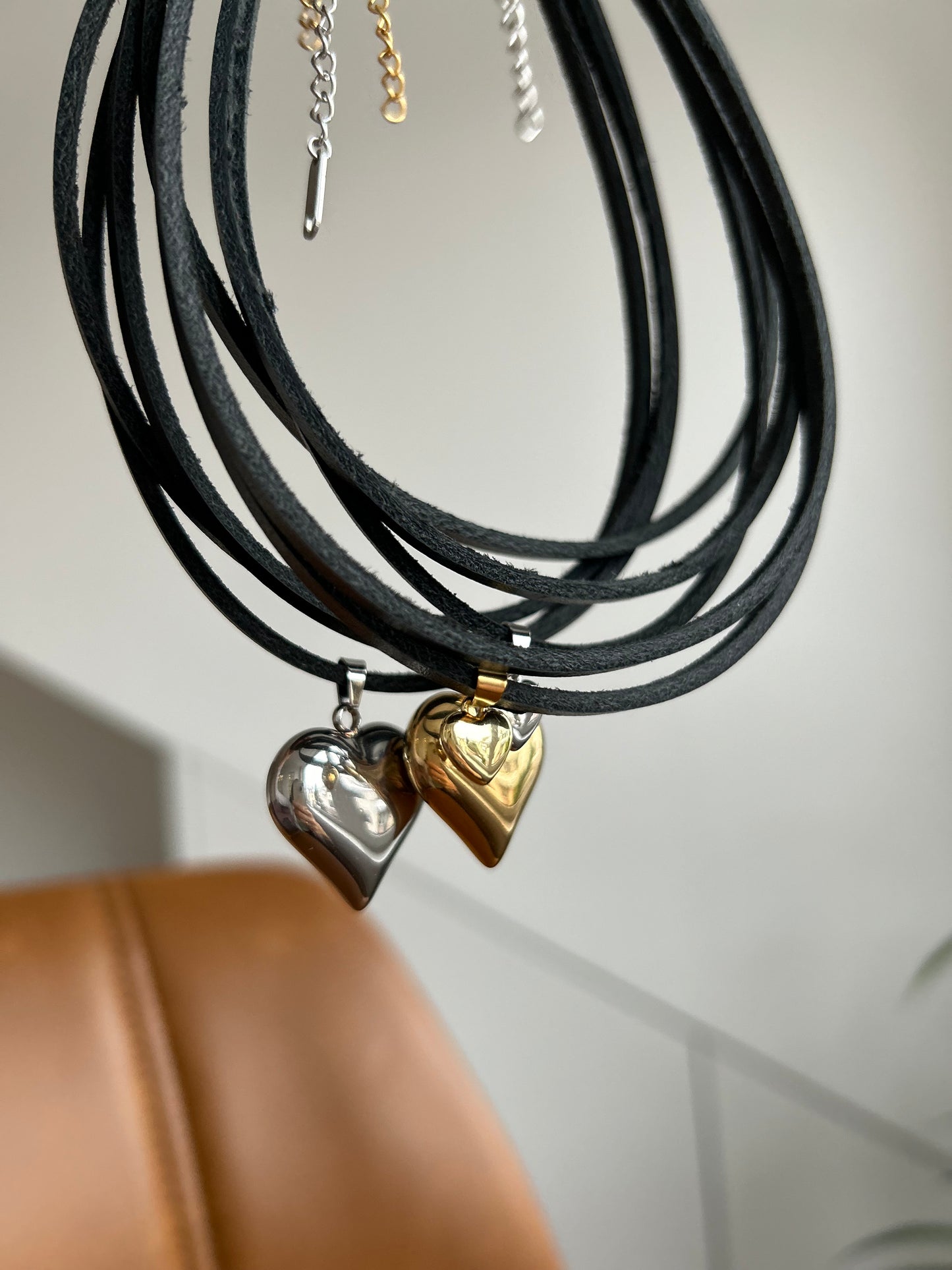 Skórzany Rzemień Choker na Szyję z Zawieszką - Duże serce - Selfish