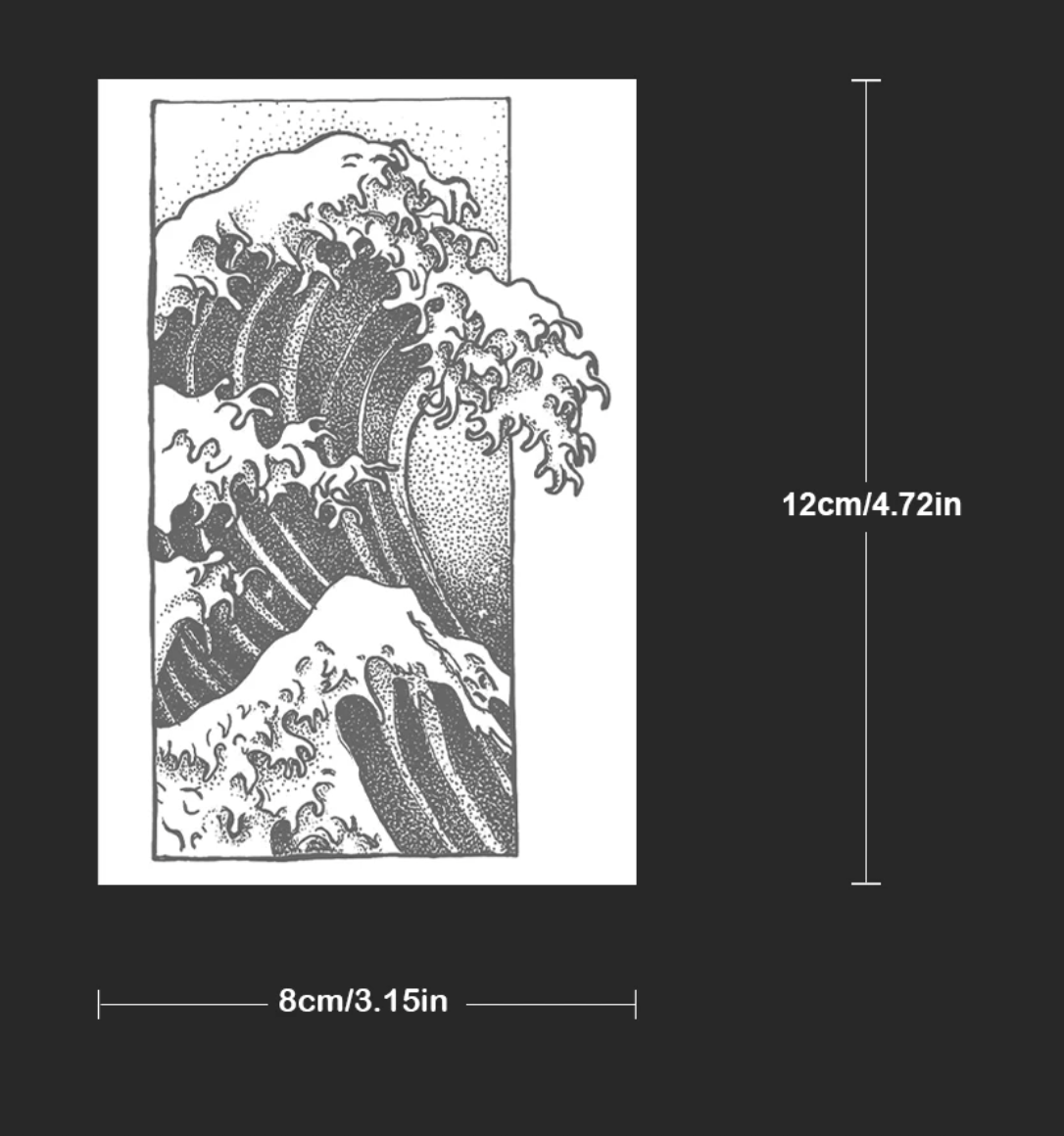 Semi-Permanent (Temporary) Tattoo - Kanagawa Wave Japanese - Rectangle
