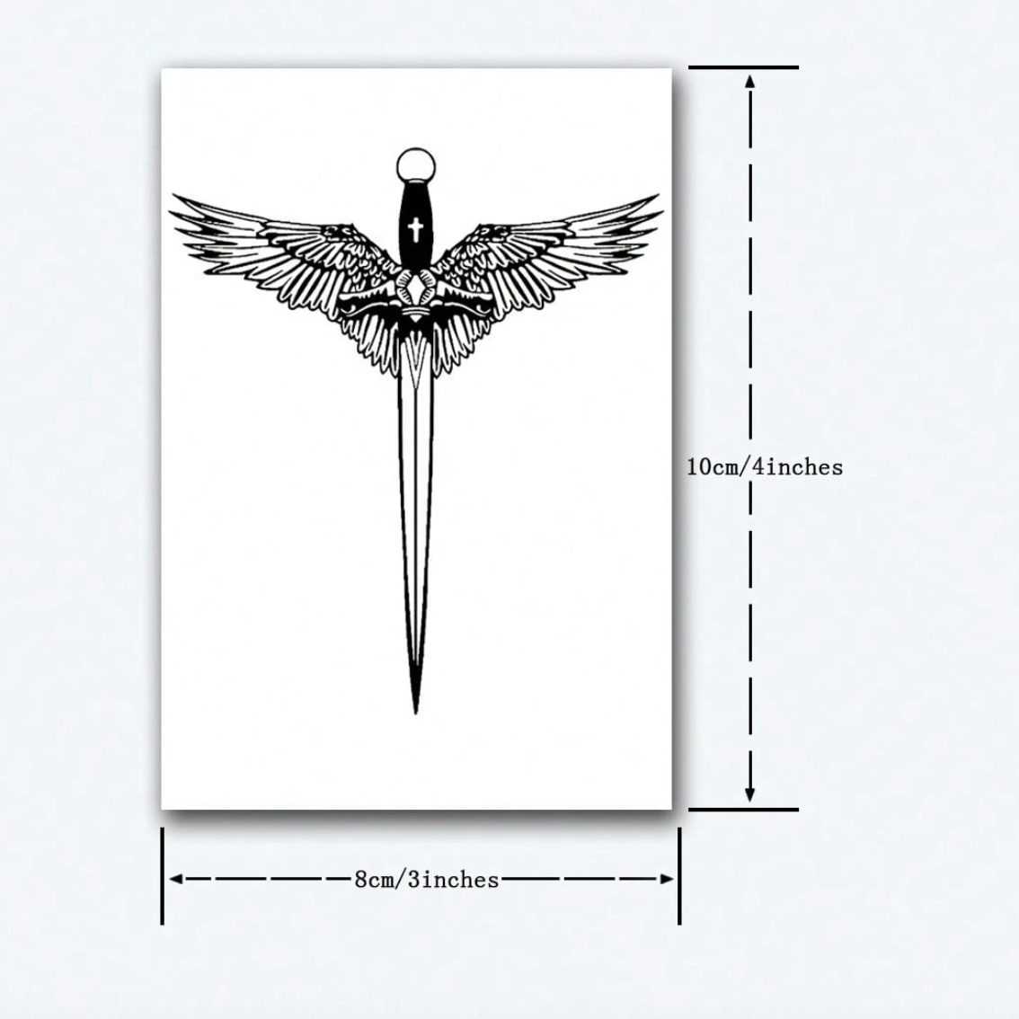 Semi-permanente (tijdelijke) tatoeage - Dolkzwaard met vleugels