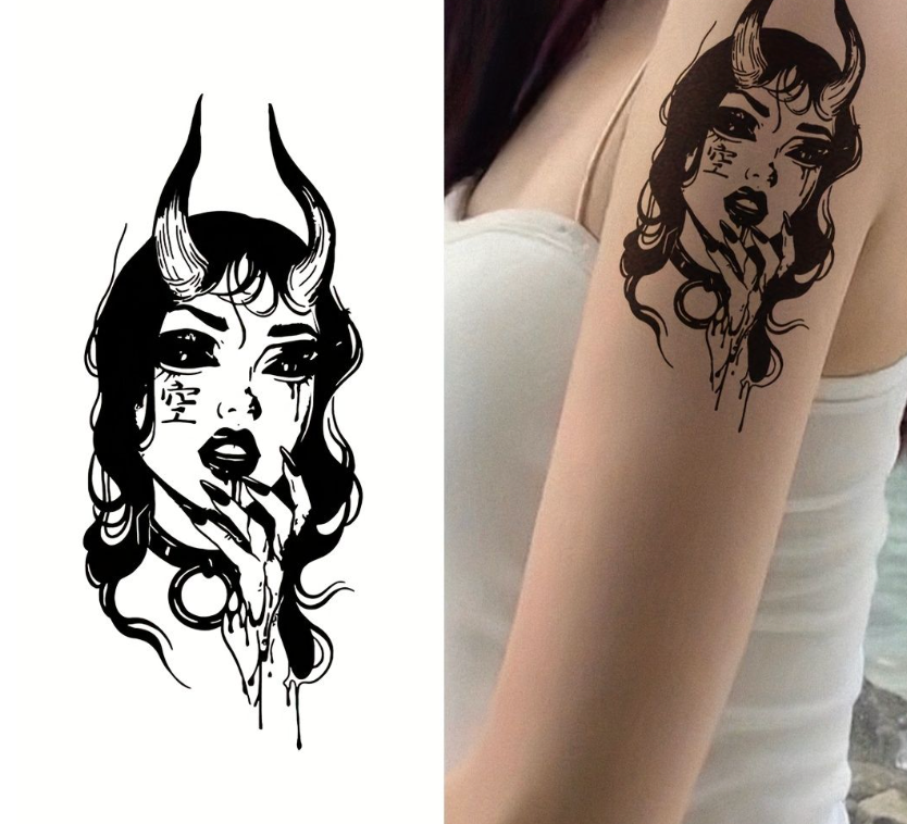 Tatouage semi-permanent (temporaire) - Femme démoniaque