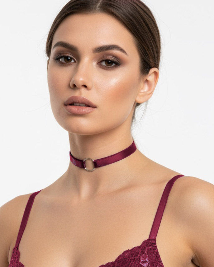 Choker z Metalowym Kółkiem - Wiśniowy - Selfish