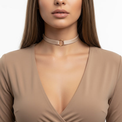 Choker z Metalowym Kółkiem - Beżowy - Selfish