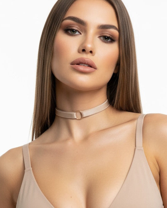 Choker z Metalowym Kółkiem - Beżowy - Selfish