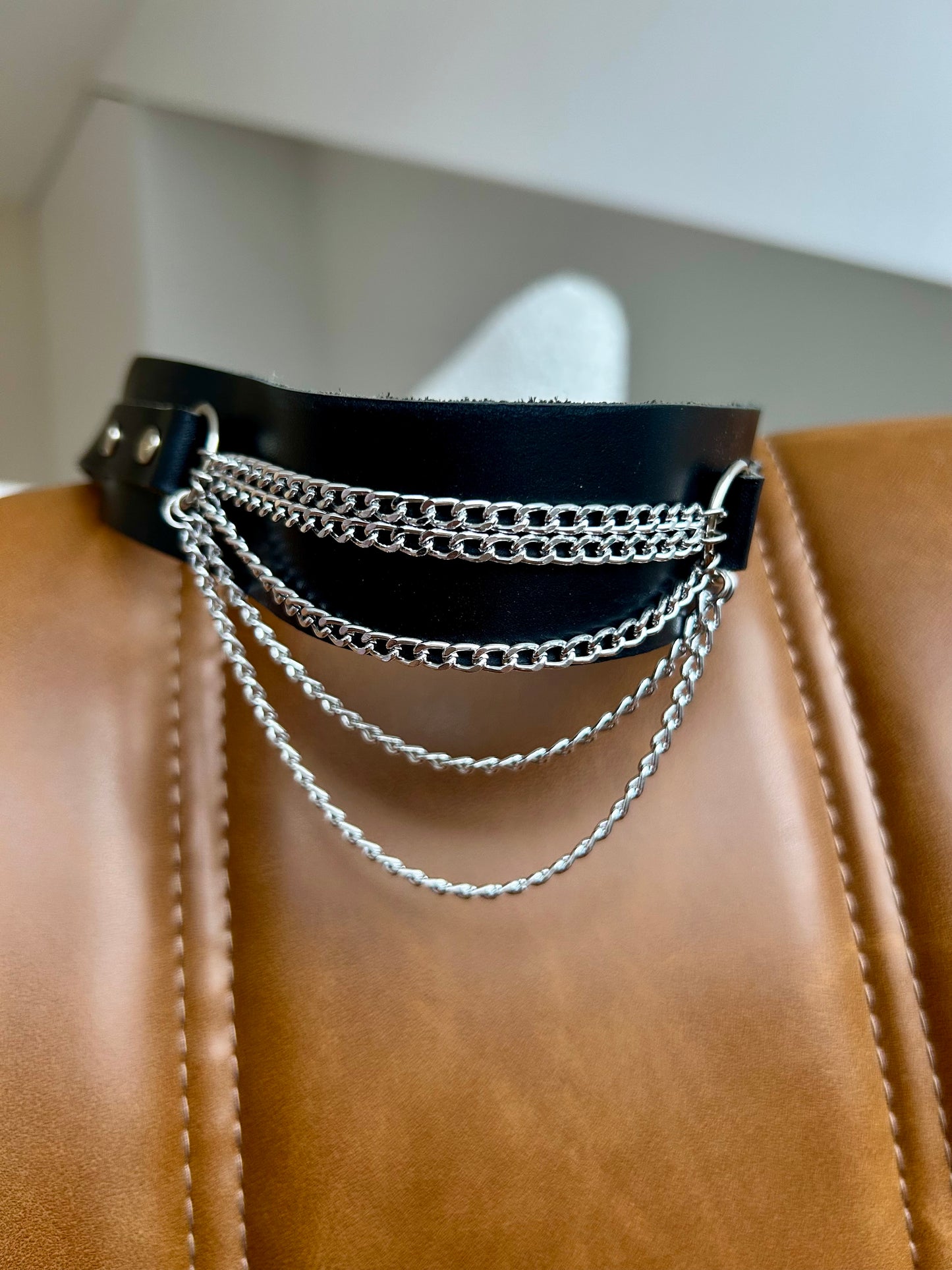 Leather Collar With Spikes - Double Row