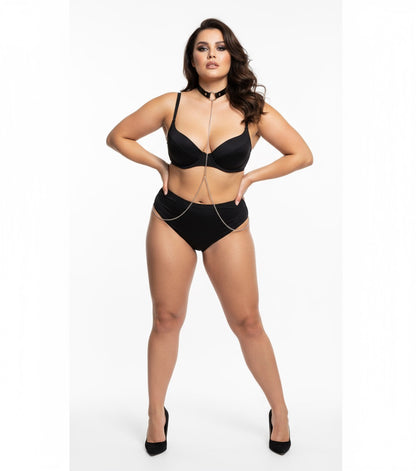 Skórzany Czarny Choker z Łańcuszkiem a'la Smycz - Selfish