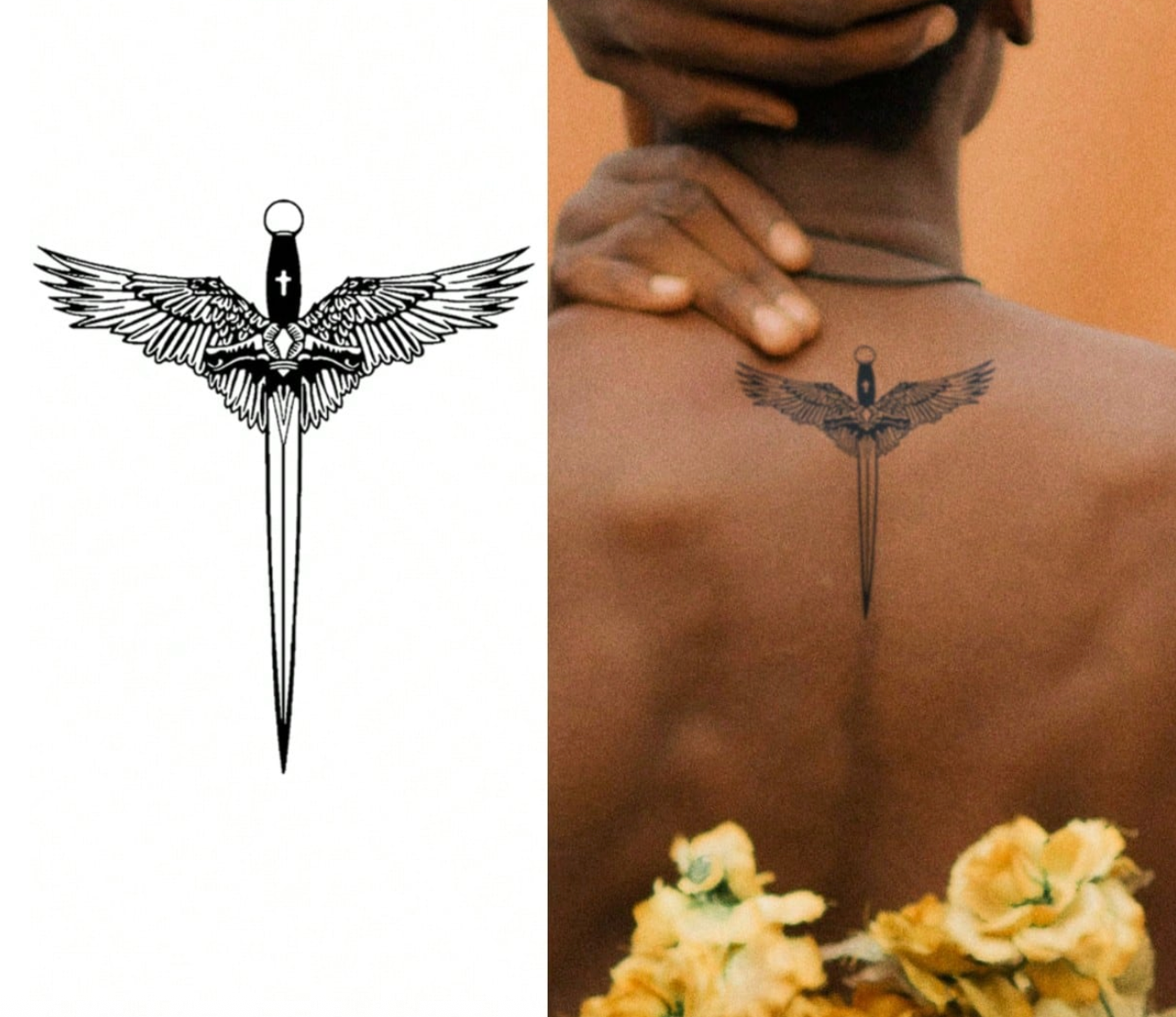 Semi-permanent (midlertidig) tatovering - Dolksverd med vinger
