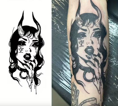 Tatouage semi-permanent (temporaire) - Femme démoniaque