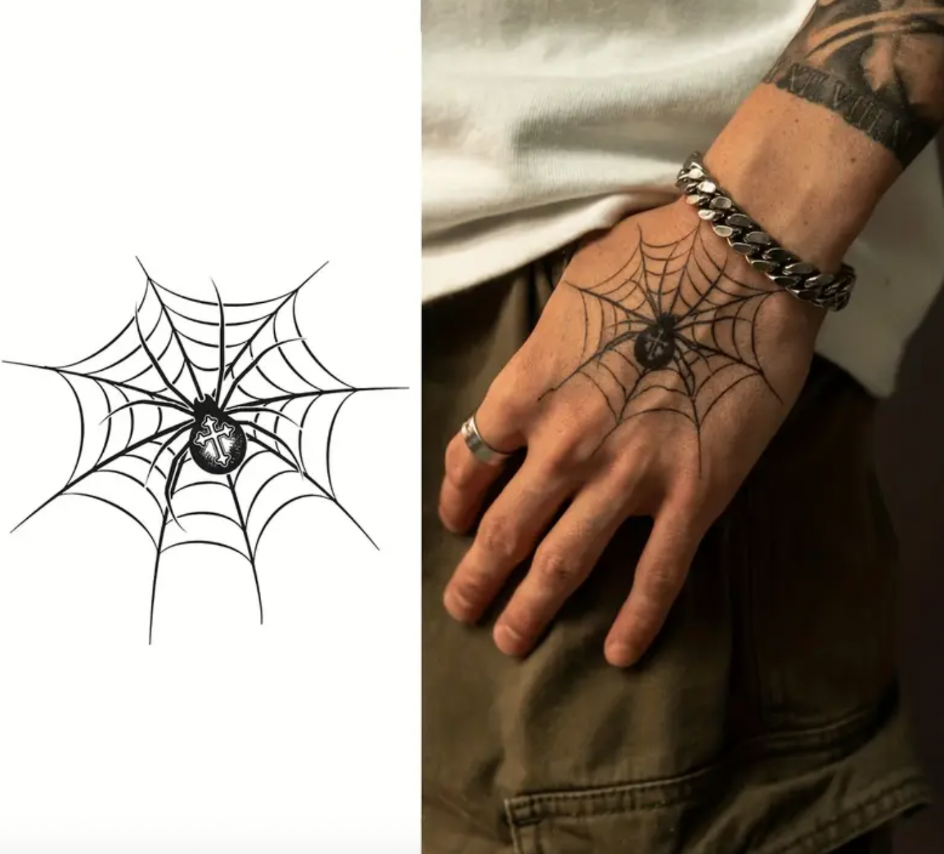 Semi-permanent (midlertidig) tatovering - Edderkopp og nett