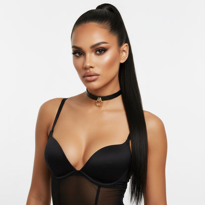 Czarny Choker z Haczykiem - Obroża Skórzana - Selfish