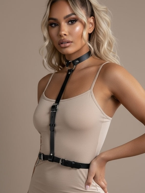 Bretelles en cuir avec tour de cou - Harnais Femme