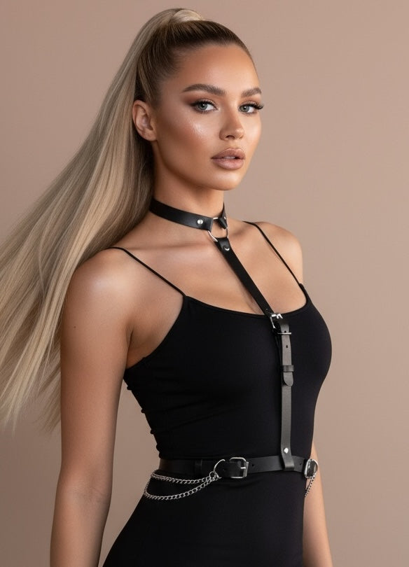 Bretelles en cuir avec tour de cou - Harnais Femme