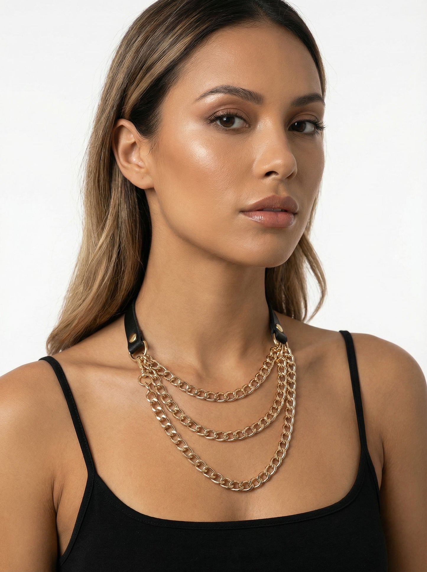 Skórzany Czarny Choker ze Smyczą Łańcuchem - Unisex