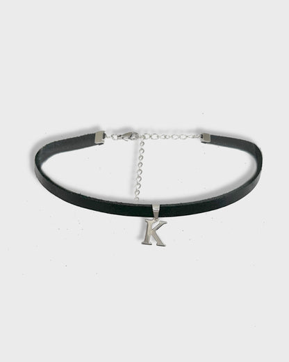 Zwarte leren choker met hanger - Letter - Zilver