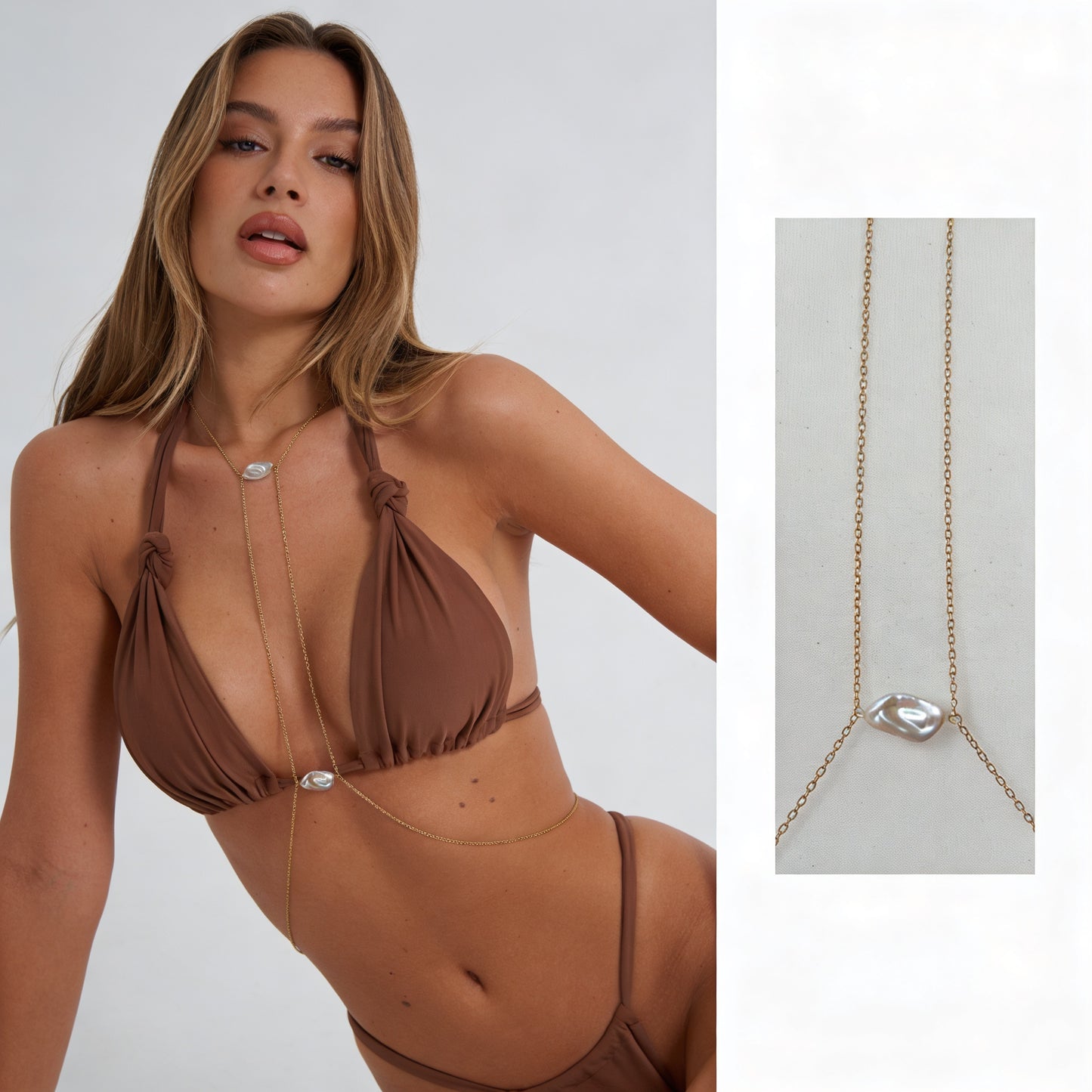 Body Chain - Naszyjnik na Ciało ze Stali Szlachetnej - Duże Perły