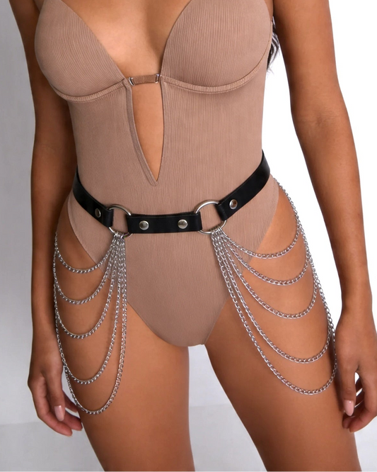 Rainbow Leather Chain Belt - Women's Harness for Hips or Waist
