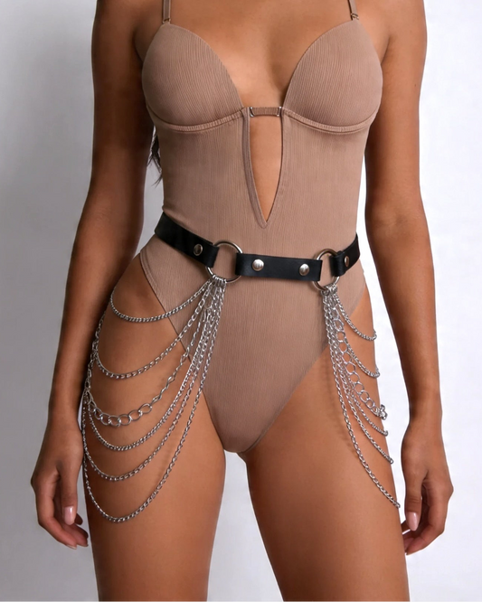Crave – skórzany pasek damski z łańcuszkami na biodra