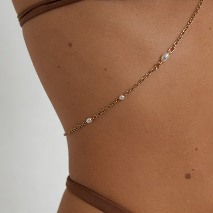 Body Chain - Naszyjnik na Ciało ze Stali Szlachetnej  - Perłowy