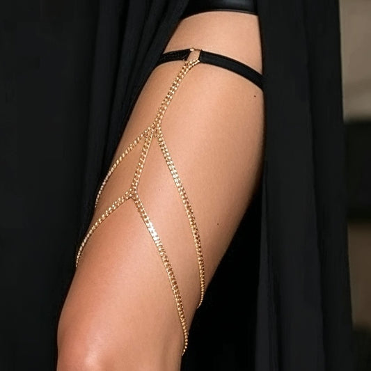 Ozdobna Podwiązka z Łańcuszkami - Czarna - Selfish