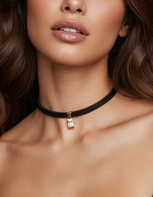 Zwarte leren halsketting met hanger - Geom