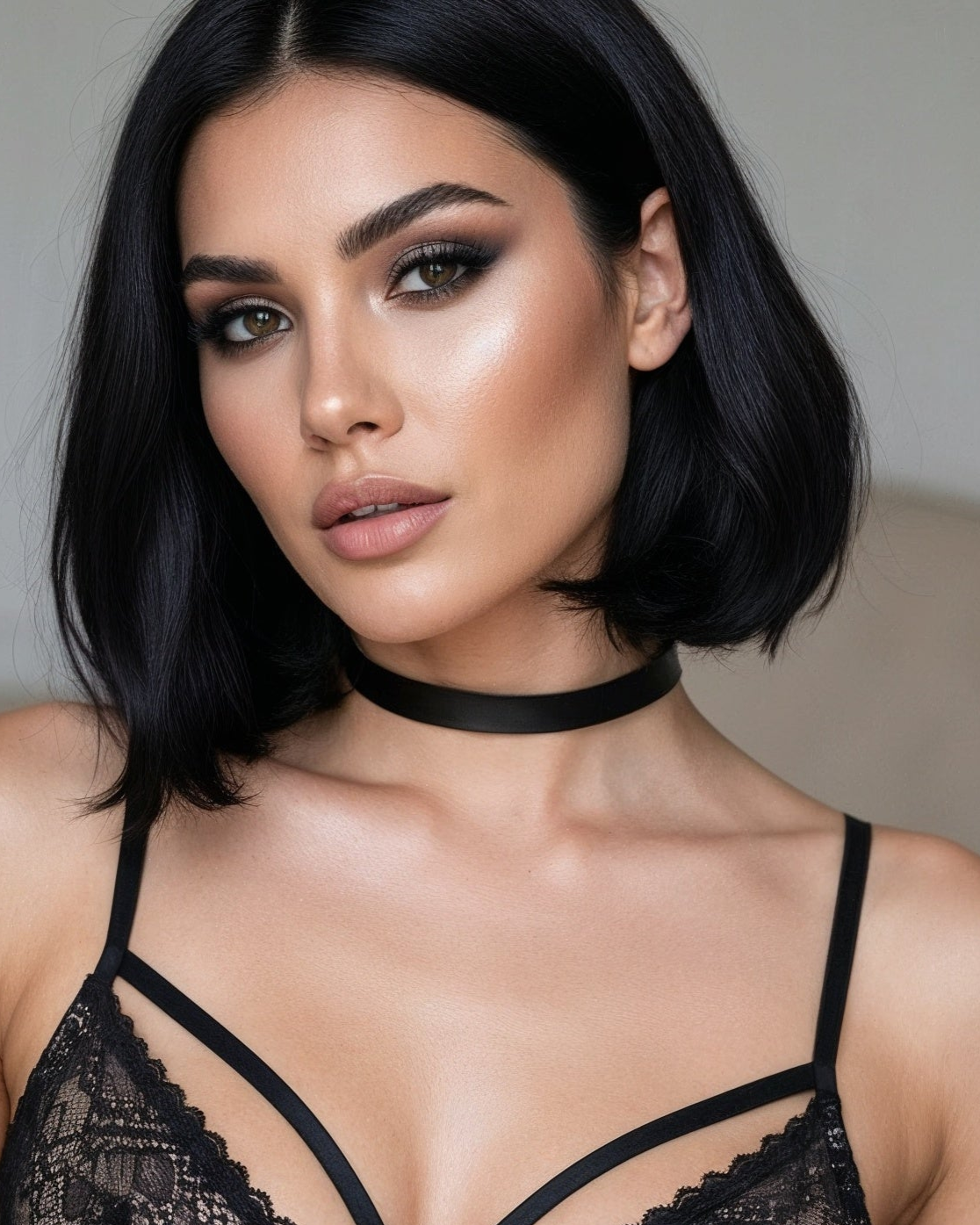 Skórzany Gruby Szeroki Czarny Choker Na Szyję - Selfish