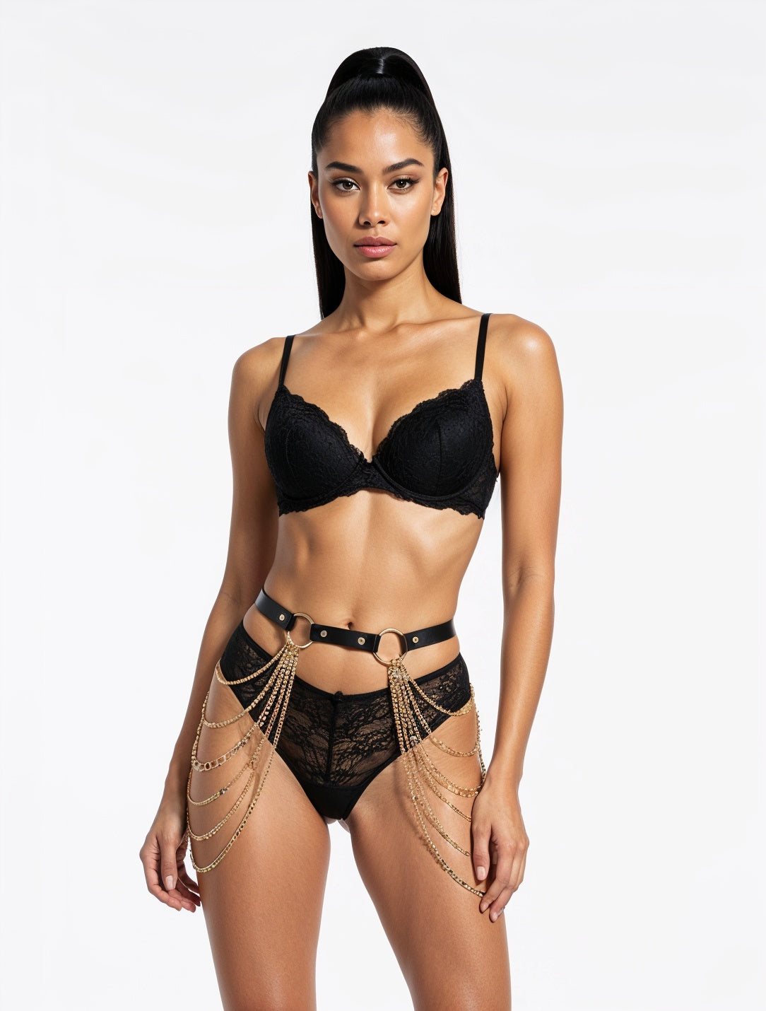 Crave – Women's Leather Belt with Chains for Hips