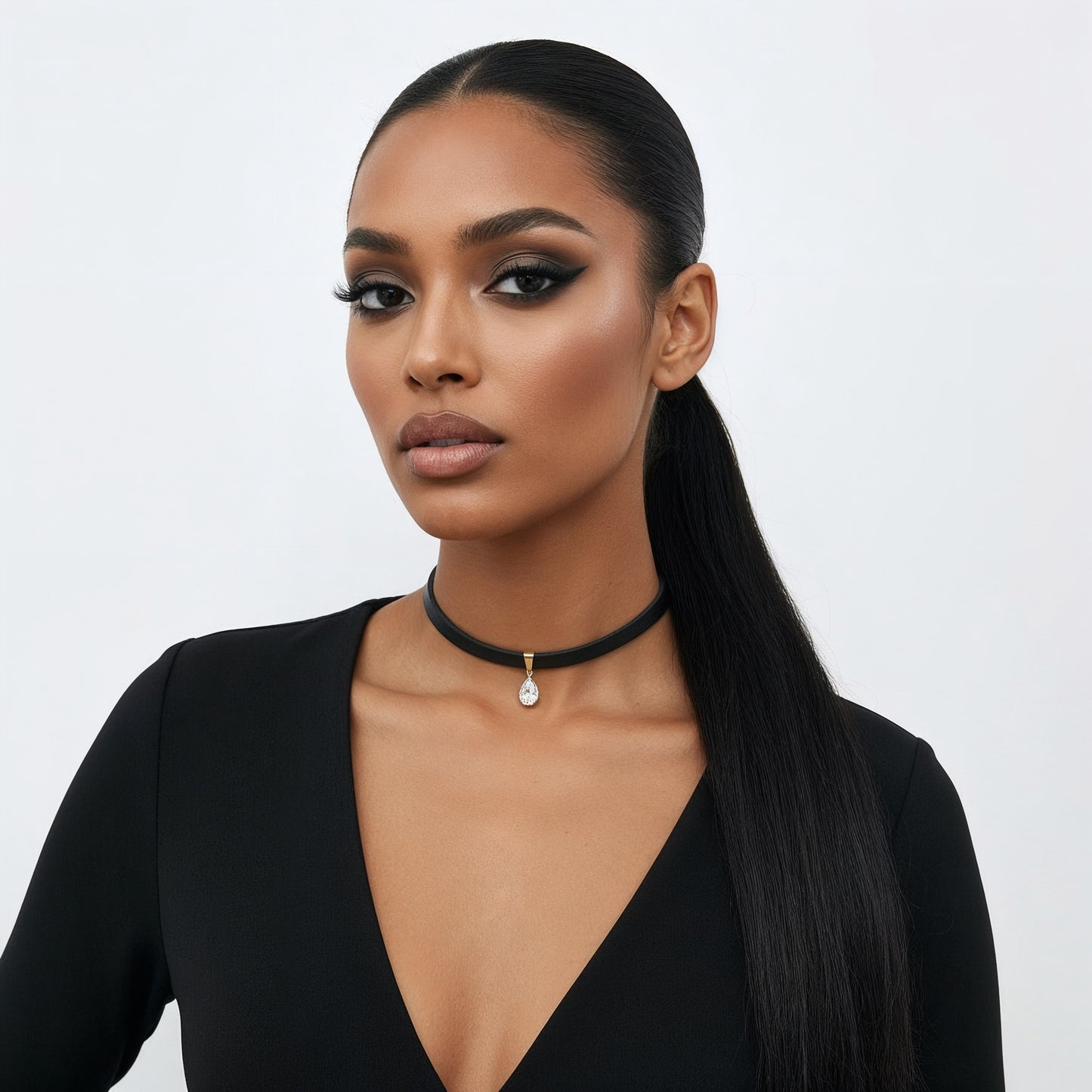 Skórzany Czarny Choker z Zawieszką - Łezka - Selfish