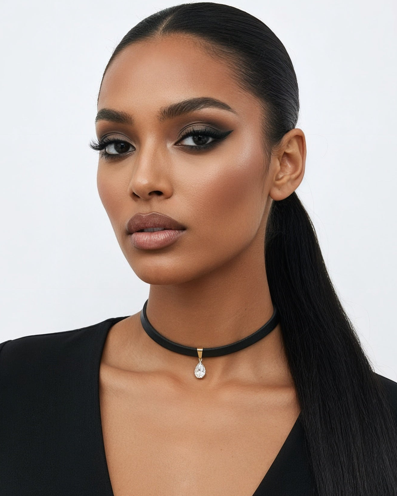 Skórzany Czarny Choker z Zawieszką - Łezka - Selfish